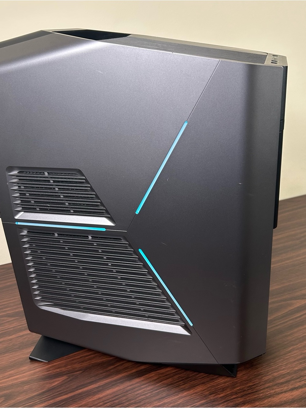 Alienware Gaming Desktop Tower in Dark Gray with Cyan LED Accents